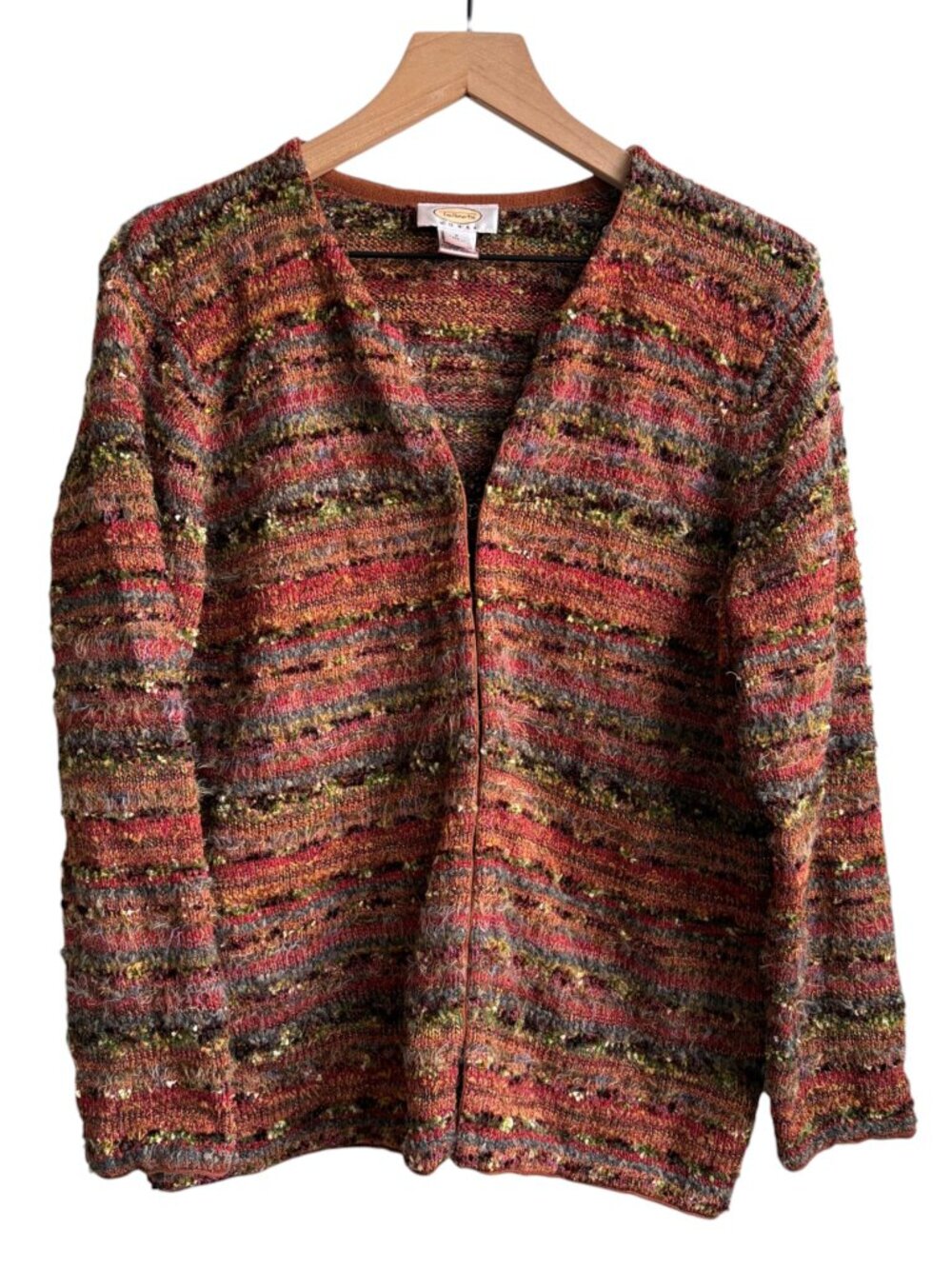 Vintage Talbots Wool Silk Cardigan Sweater 1X Fuzzy Striped Boucle EUC Plus